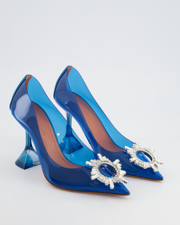 Amina Muaddi Blue Begum PVC Pump with Crystal Detail Size EU 35