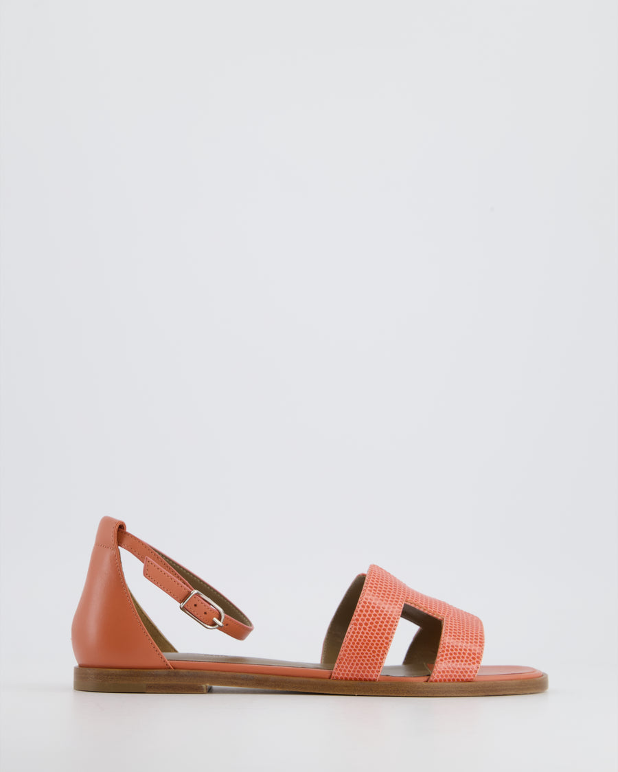 Hermès Santorini Sandal Orange Joey in Shiny Lizard Leather Size EU 35