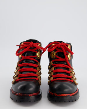 Louis Vuitton Black Ankle Boot with Red Python Trim Lace Detail Size EU 35.5