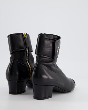 Chanel Black Leather Ankle Boots with Patent Toe and Champagne Gold CC Logo Detail Size EU 35.5C