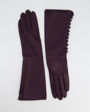 Prada Plum Purple Long Gloves in Lambskin Leather and Buttons Detail Size 7