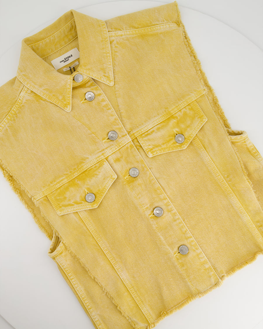 Isabel Marant Etoile Yellow Denim Gilet with Logo Buttons FR 34 (UK 6)