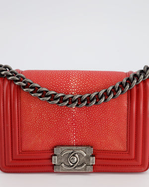 Chanel Coral Mini Boy Bag in Stingray and Lambskin Leather with Ruthenium Hardware