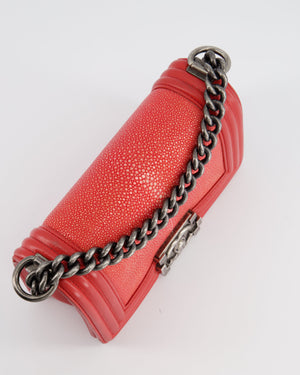 Chanel Coral Mini Boy Bag in Stingray and Lambskin Leather with Ruthenium Hardware