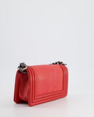 Chanel Coral Mini Boy Bag in Stingray and Lambskin Leather with Ruthenium Hardware