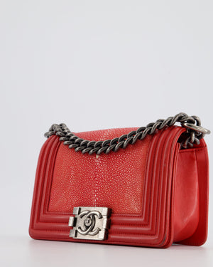 Chanel Coral Mini Boy Bag in Stingray and Lambskin Leather with Ruthenium Hardware