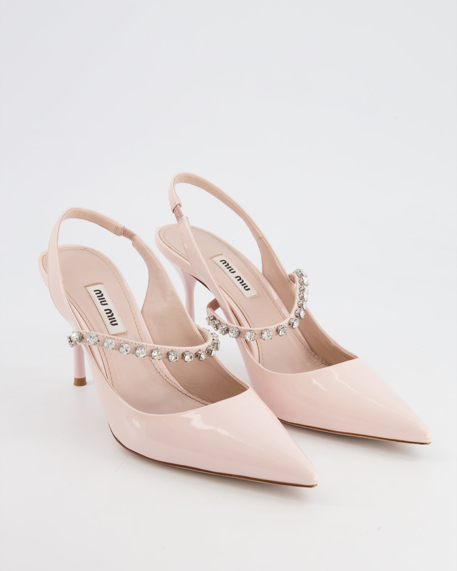 Miu Miu Light Pink Patent Slingback Pump with Crystal Details Size EU 37.5 RRP £1,150