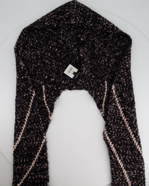 Chanel Black and Pink Wool Knitted Scarf with Metallic Fibres and Hood