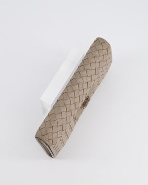 Bottega Veneta Taupe Intrecciato Wallet with Snakeskin Buckle Detail