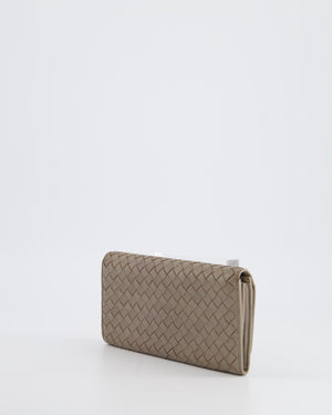 Bottega Veneta Taupe Intrecciato Wallet with Snakeskin Buckle Detail