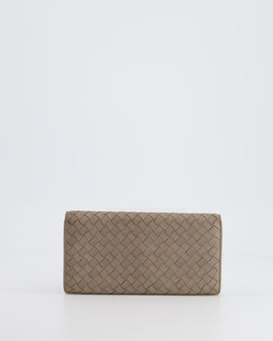 Bottega Veneta Taupe Intrecciato Wallet with Snakeskin Buckle Detail