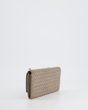 Bottega Veneta Taupe Intrecciato Wallet with Snakeskin Buckle Detail