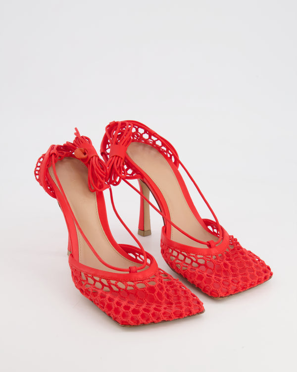 Bottega Veneta Coral Red Stretch Lace-Up Sandal Size 37 RRP £770