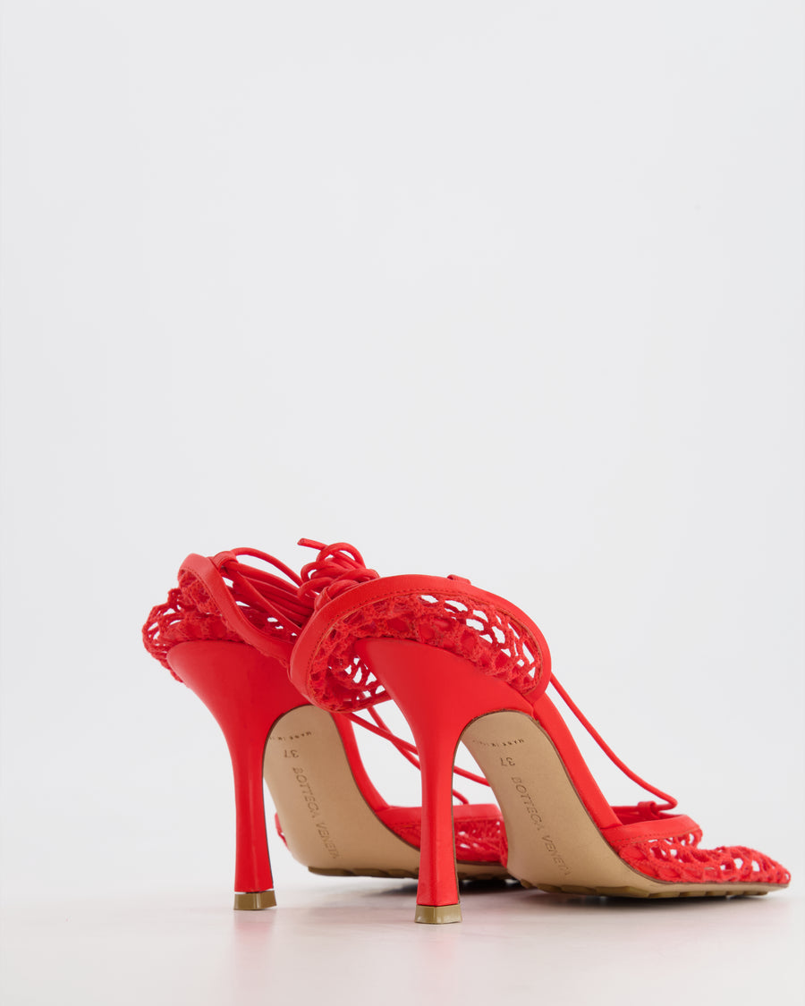 Bottega Veneta Coral Red Stretch Lace-Up Sandal Size 37 RRP £770