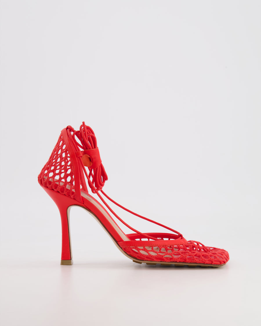 Bottega Veneta Coral Red Stretch Lace-Up Sandal Size 37 RRP £770