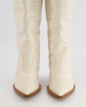 Fendi White Croc-Embossed Cowboy Boots Size 37