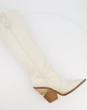 Fendi White Croc-Embossed Cowboy Boots Size 37