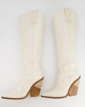 Fendi White Croc-Embossed Cowboy Boots Size 37