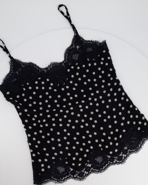 Dolce 
Gabbana Black and White Polkadot Top with Lace Hem Detail Size S (UK 8)