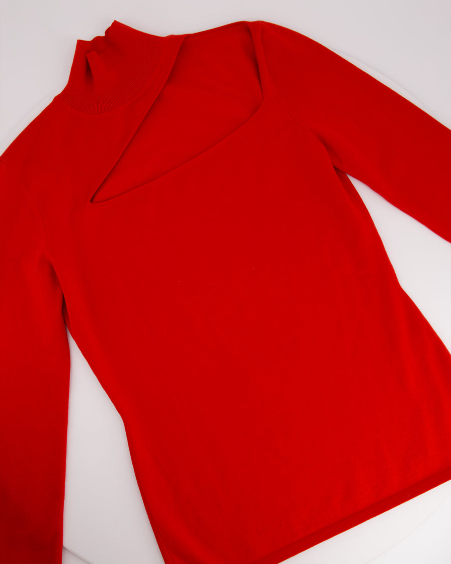 Versace Red Long Sleeve Mid Neck Jumper with Cut Out Neck Detail IT 42 (UK 10)