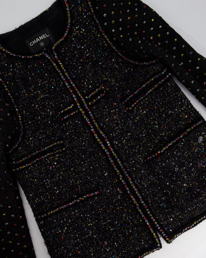 Chanel  Fall 2017 Black Tweed Jacket with Multicoloured Sequin Details Size FR 42 (UK 14)