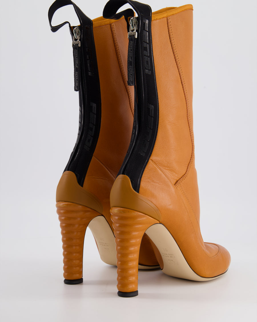 Fendi Brown Promenade Bomber-Heel Zip Boot with Zip Logo Detail Size EU 39