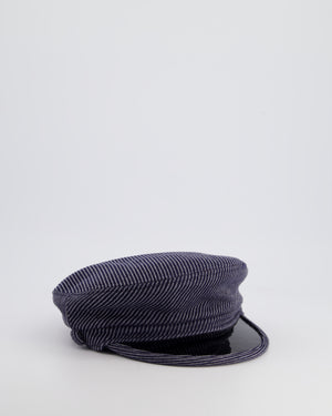 Chanel Navy Striped Baker Boy Hat with Patent Panel Detail Size M