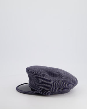 Chanel Navy Striped Baker Boy Hat with Patent Panel Detail Size M