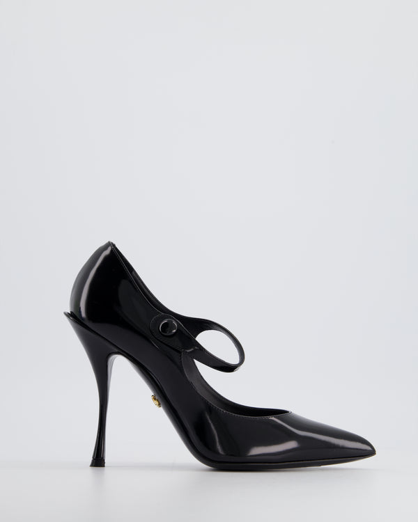 Dolce 
Gabbana Black Pointed Patent Mary Jane Heels with Strap Detail Size EU 38