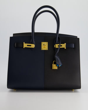 *SUPER RARE* Hermès Birkin Bag 30cm Casaque Replica Jewelry
 Verso in Blue Indigo and Black Epsom Leather with Gold Hardware