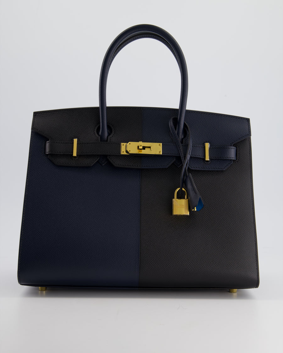 *SUPER RARE* Hermès Birkin Bag 30cm Casaque Replica Jewelry
 Verso in Blue Indigo and Black Epsom Leather with Gold Hardware