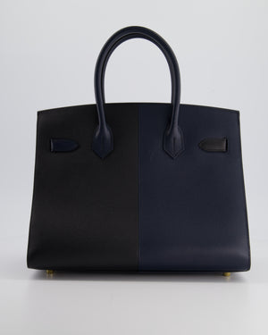 *SUPER RARE* Hermès Birkin Bag 30cm Casaque Replica Jewelry
 Verso in Blue Indigo and Black Epsom Leather with Gold Hardware