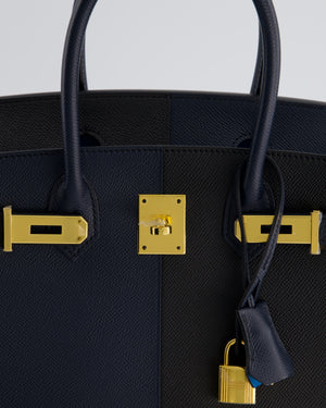 *SUPER RARE* Hermès Birkin Bag 30cm Casaque Replica Jewelry
 Verso in Blue Indigo and Black Epsom Leather with Gold Hardware