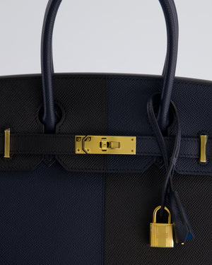 *SUPER RARE* Hermès Birkin Bag 30cm Casaque Replica Jewelry
 Verso in Blue Indigo and Black Epsom Leather with Gold Hardware