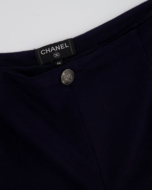 Chanel Navy Wool Straight Leg Trousers with CC Logo Details FR 44 (UK 16)