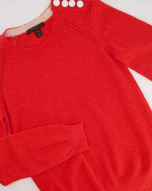 Louis Vuitton Coral Red Cashmere Jumper with White Button Details Size XS (UK 6)