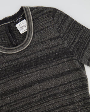 Chanel Grey Striped Cashmere Metallic Thread Long-Sleeve Top Size FR 38 (UK 10)