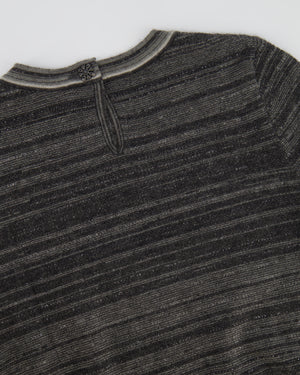 Chanel Grey Striped Cashmere Metallic Thread Long-Sleeve Top Size FR 38 (UK 10)