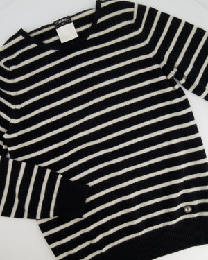 Chanel Black and White Striped Cashmere Jumper with Silver Detail Size FR 38 (UK 10)