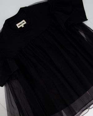 Shushu/Tong Black Round Neck T-Shirt with Tulle Overlay IT 40 (UK 8)