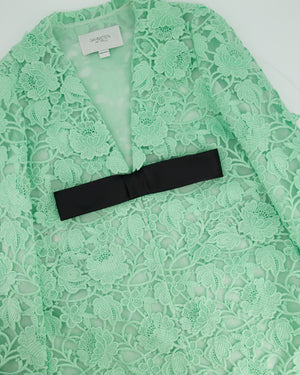 Giambattista Valli Mint Green Macrame Lace Coat with Silk Bow Closure Detail Size IT 38 (UK 6)