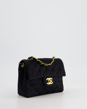 *HOT* Chanel Vintage Satin Black Mini Square Flap Bag with 24K Gold Hardware