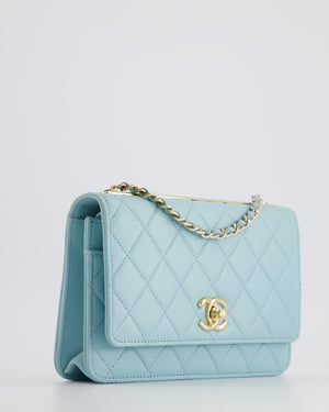 *HOT COLOUR* Chanel Baby Blue Quilted Trendy Wallet on Chain Bag in Lambskin Leather with Champagne Gold Hardware