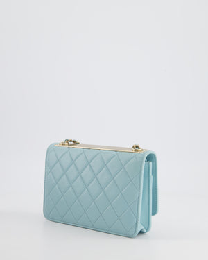 *HOT COLOUR* Chanel Baby Blue Quilted Trendy Wallet on Chain Bag in Lambskin Leather with Champagne Gold Hardware