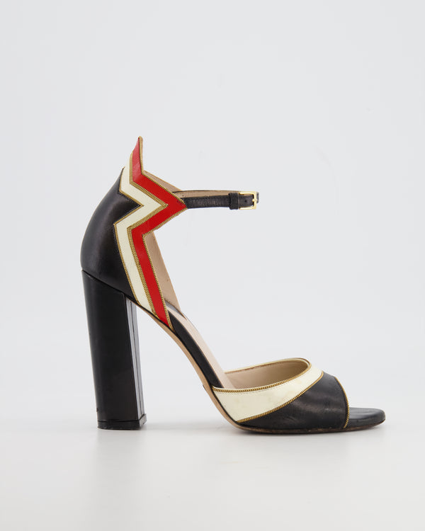 Elie Saab Black, Cream and Red Ankle Strap Heel Size EU 39