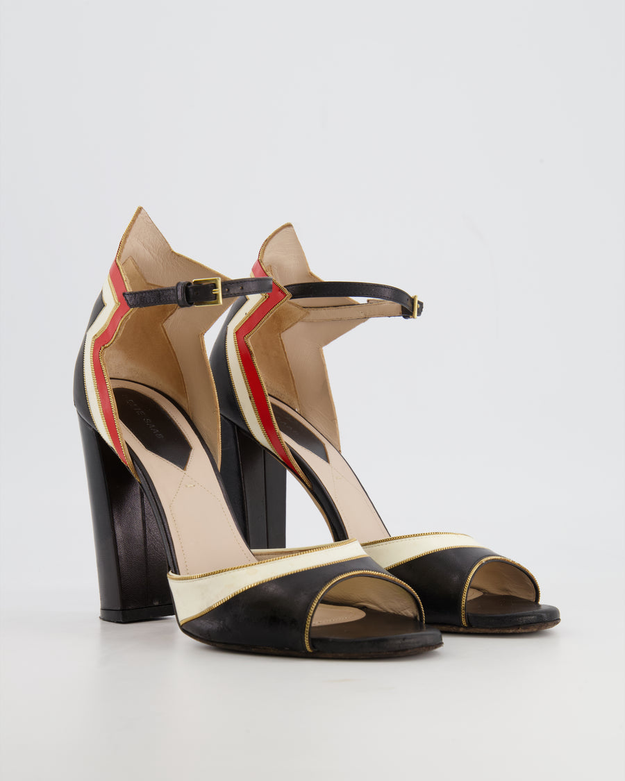 Elie Saab Black, Cream and Red Ankle Strap Heel Size EU 39