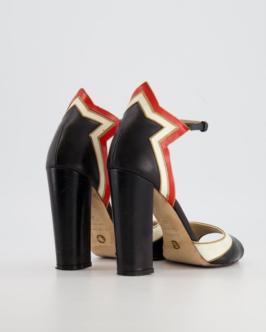 Elie Saab Black, Cream and Red Ankle Strap Heel Size EU 39