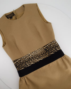 Giambattista Valli Camel Halter-Neck Midi Dress with Leopard Print Waist Detail IT 42 (UK 10)