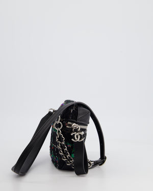 Chanel Black, Green Multi-Colour Tweed Bum Bag with Silver Hardware