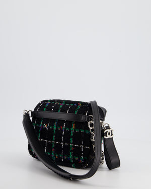 Chanel Black, Green Multi-Colour Tweed Bum Bag with Silver Hardware